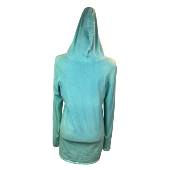 Peruvian Connection Long-Sleeve Lightweight Hooded Tunic Top Aqua Womens Medium - Picture 6 of 8